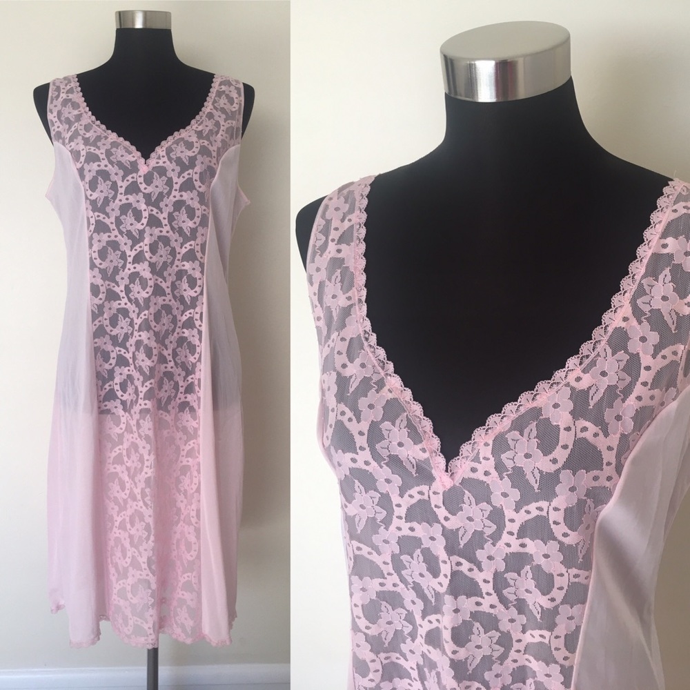 Vintage 90s y2k sheer lace front nightie nightgown lingerie